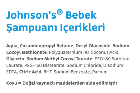 Johnsons Baby Şampuan İçerik